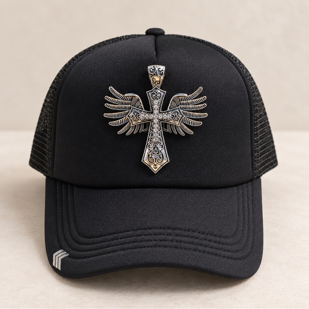 Black Hat with Silver Winged Cross